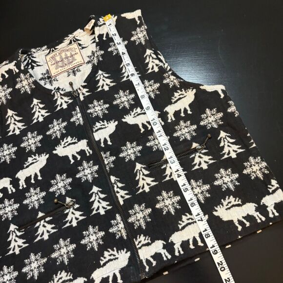 VTG Best Authentic Vest Black Large Moose Snowflake Full Zip Winter White Crop - Picture 8 of 9